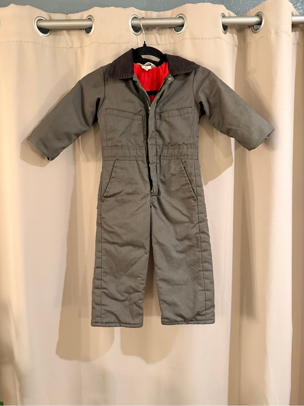 Kids Vintage Key Imperial  Gray Insulated One-Piece Snow Coverall - Red Lining